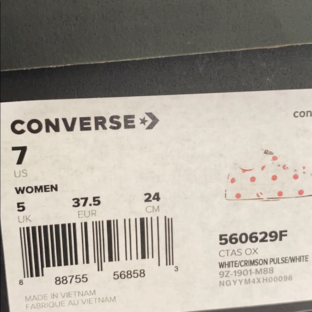 Converse Ctas Liw Top White Crimson W AUTHENTIC - Picture 8 of 8